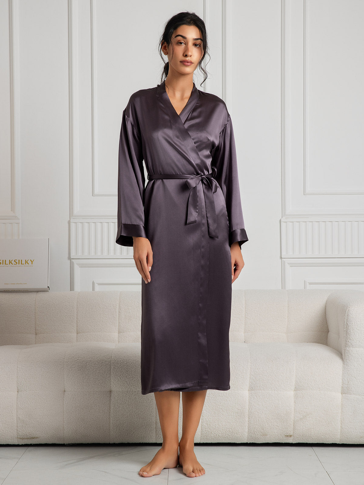 [Lilla Grå] SilkSilky-DK Wrap Dame Morgenkåbe 001
