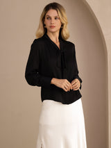 [Sort] SilkSilky-DK Long Sleeve Tie Neck Damebluser 003