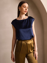 [Mørkeblå] SilkSilky-DK Cap Sleeve Round Neck T-shirt til kvinder 001