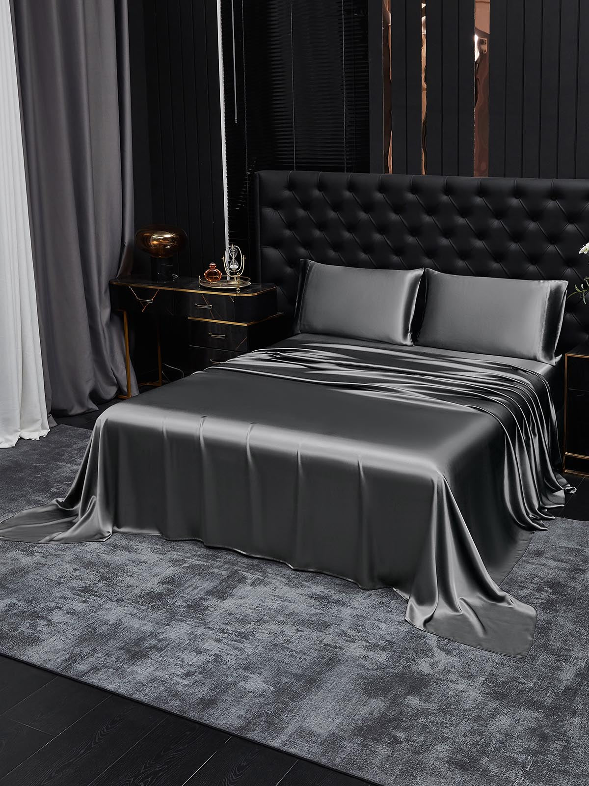 [Mørkegrå] SilkSilky-DK 19Momme Bedding Set 001
