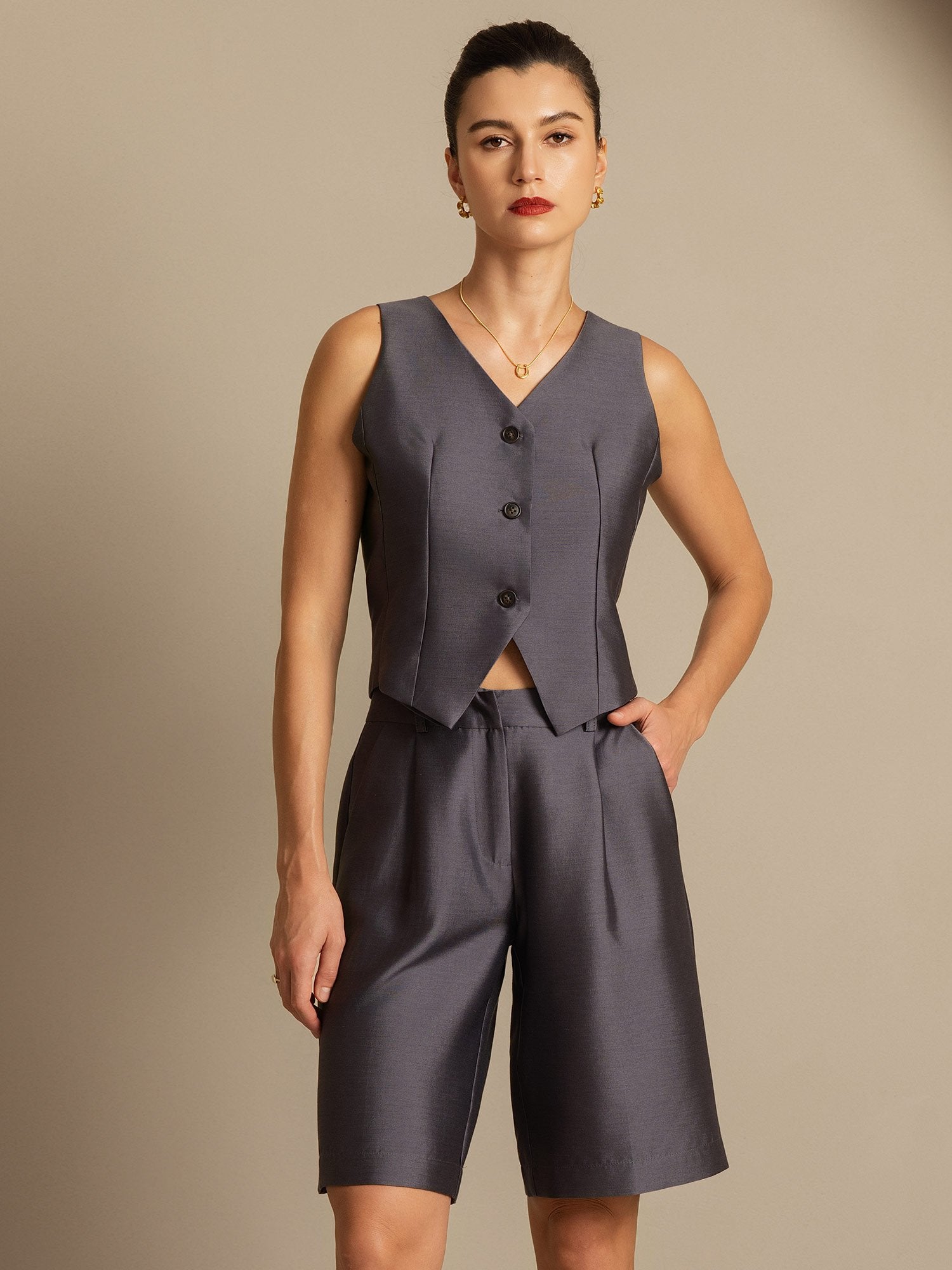 [Grå] SilkSilky-DK 32Momme Silke Womens Vest 006