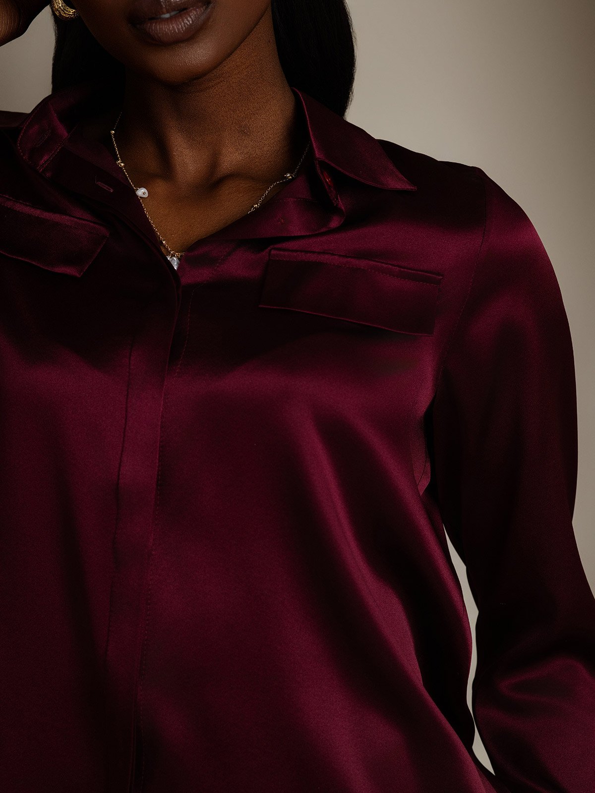 SilkSilky-DK 19Momme Silke Womens Shirt Mørkerød 008