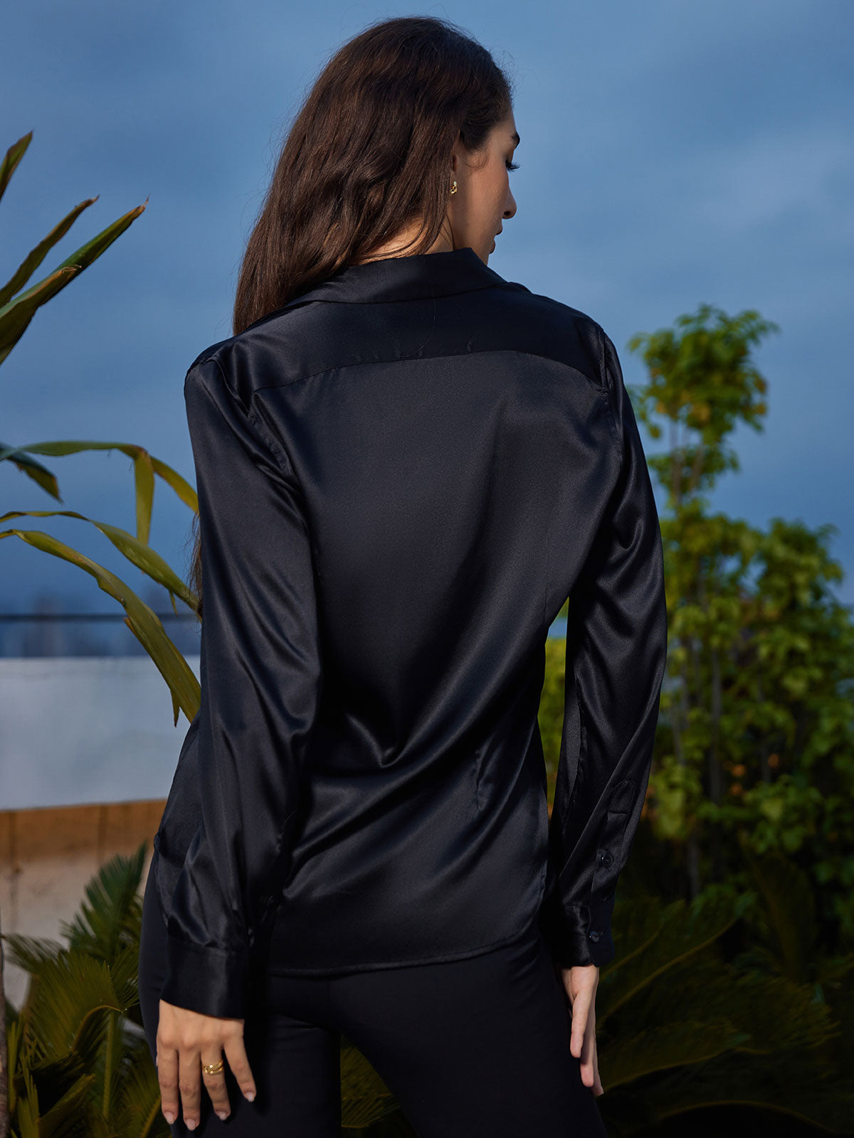 [Sort] SilkSilky-DK Silke Long Sleeve Collar Dameskjorte 002