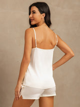 [Hvid] SilkSilky-DK 19Momme Silke Spaghetti Rem Camisole Set 002