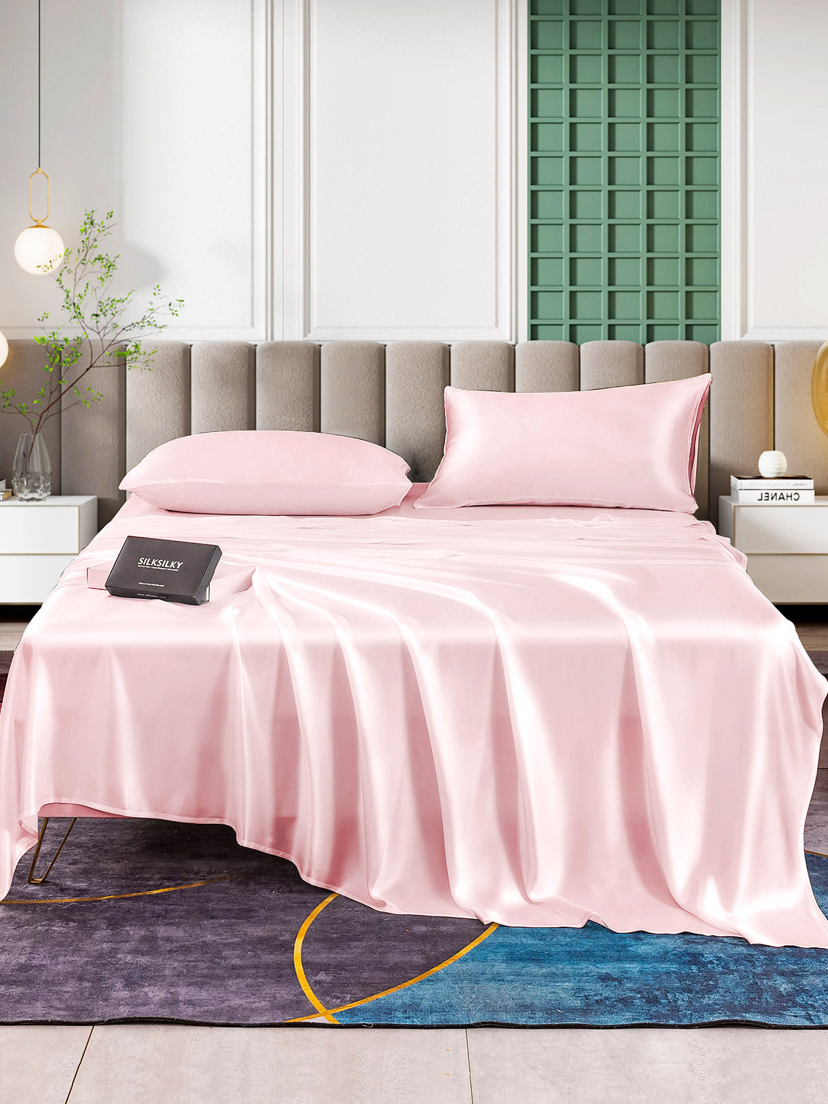 [Lyserød] SilkSilky-DK 25Momme Bedding Set 001