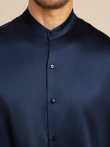 [Mørkeblå] SilkSilky-DK Long Sleeve Stand Collar Herreskjorte 007