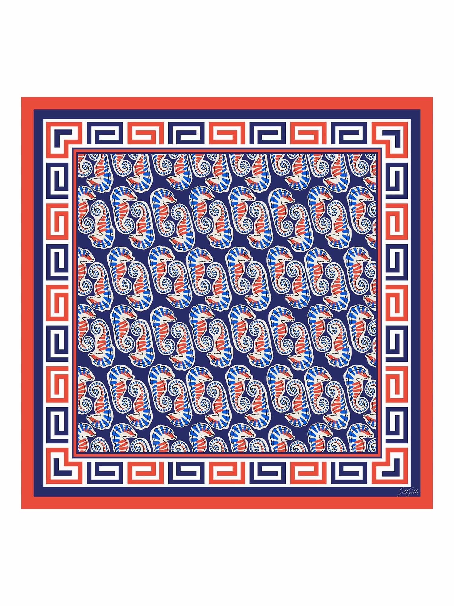 [Marineblå Søhest] SilkSilky-DK Scarf 001