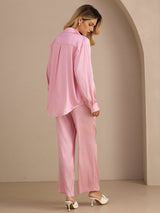 [Rosa Nålestribet] SilkSilky-DK Long Sleeve Lapel Collar Women's Outfit Sets 002