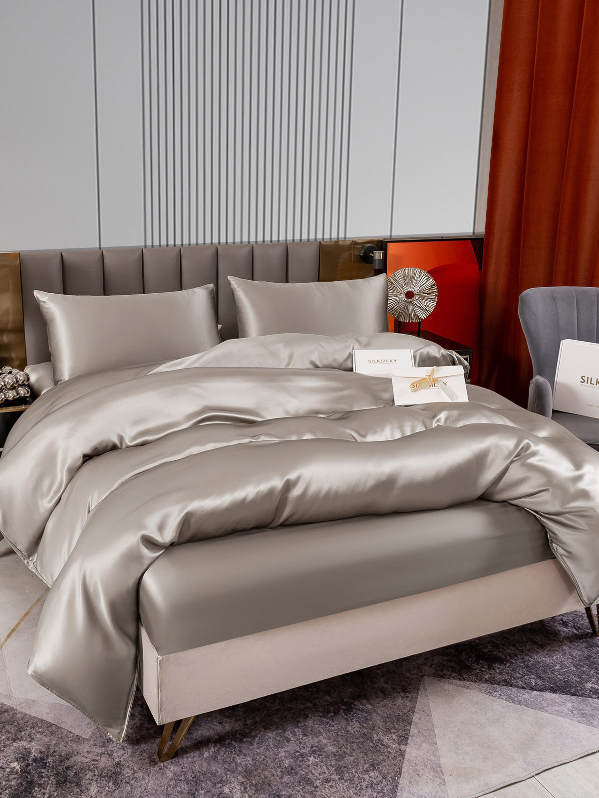 [Grå] SilkSilky-DK 22Momme Bedding Set 004
