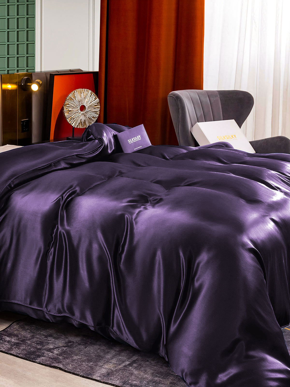 [Mørke Lilla] SilkSilky-DK 25Momme Duvet Cover 004