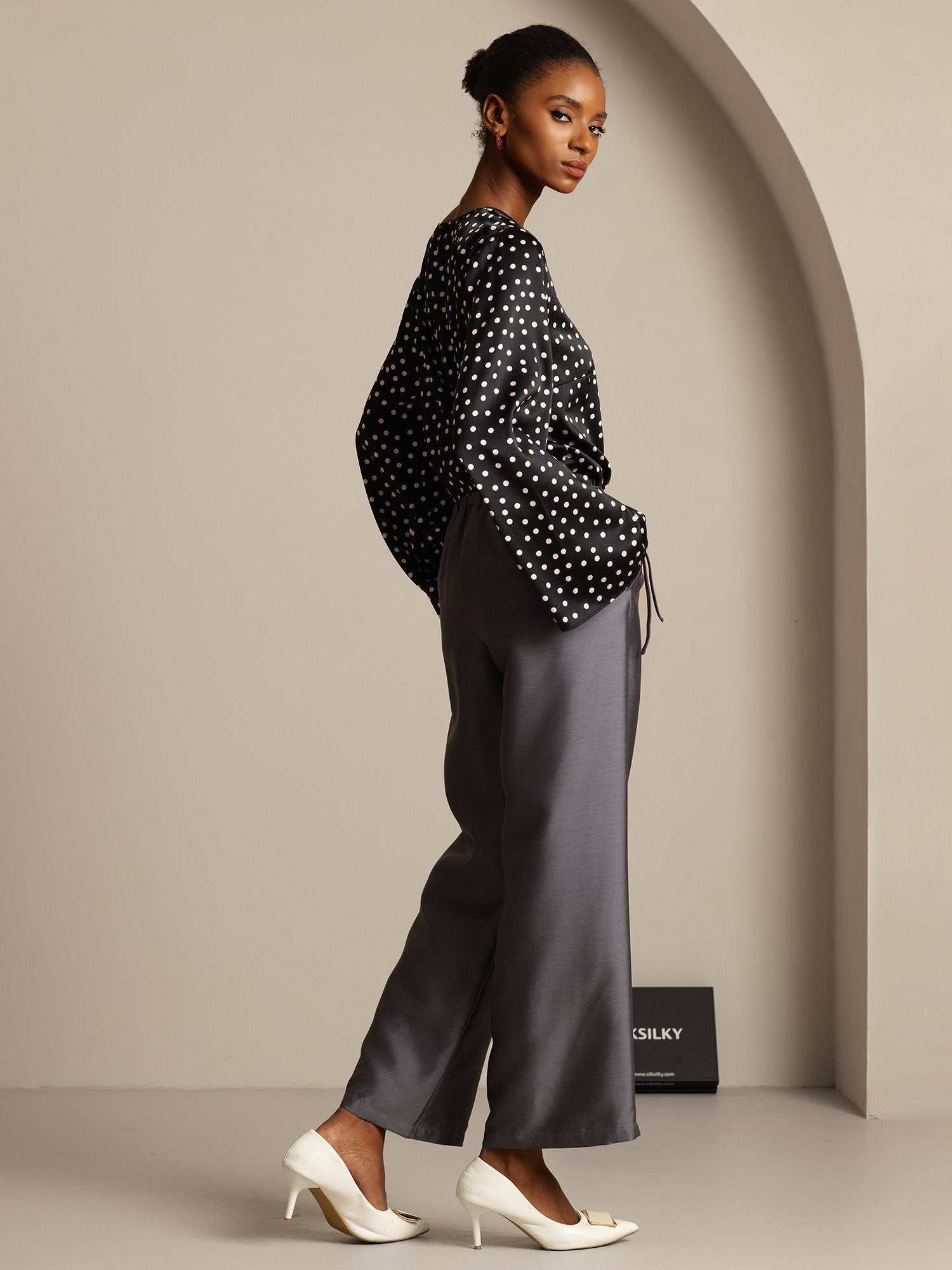 [Grå] SilkSilky-DK 32Momme Silke Womens Pants 007,