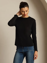 [Sort] SilkSilky-DK Long Sleeve Crew Neck T-shirt til kvinder 007