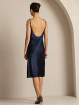 [Mørkeblå] SilkSilky-DK Sleeveless U hals Kjole 002