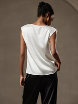 [Hvid] SilkSilky-DK Cap Sleeve Cowl Neck T-shirt til kvinder 002