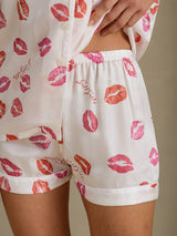 [Hvid Læbestift] SilkSilky-DK Short Sleeve Notch Collar Dame Pyjamas 004