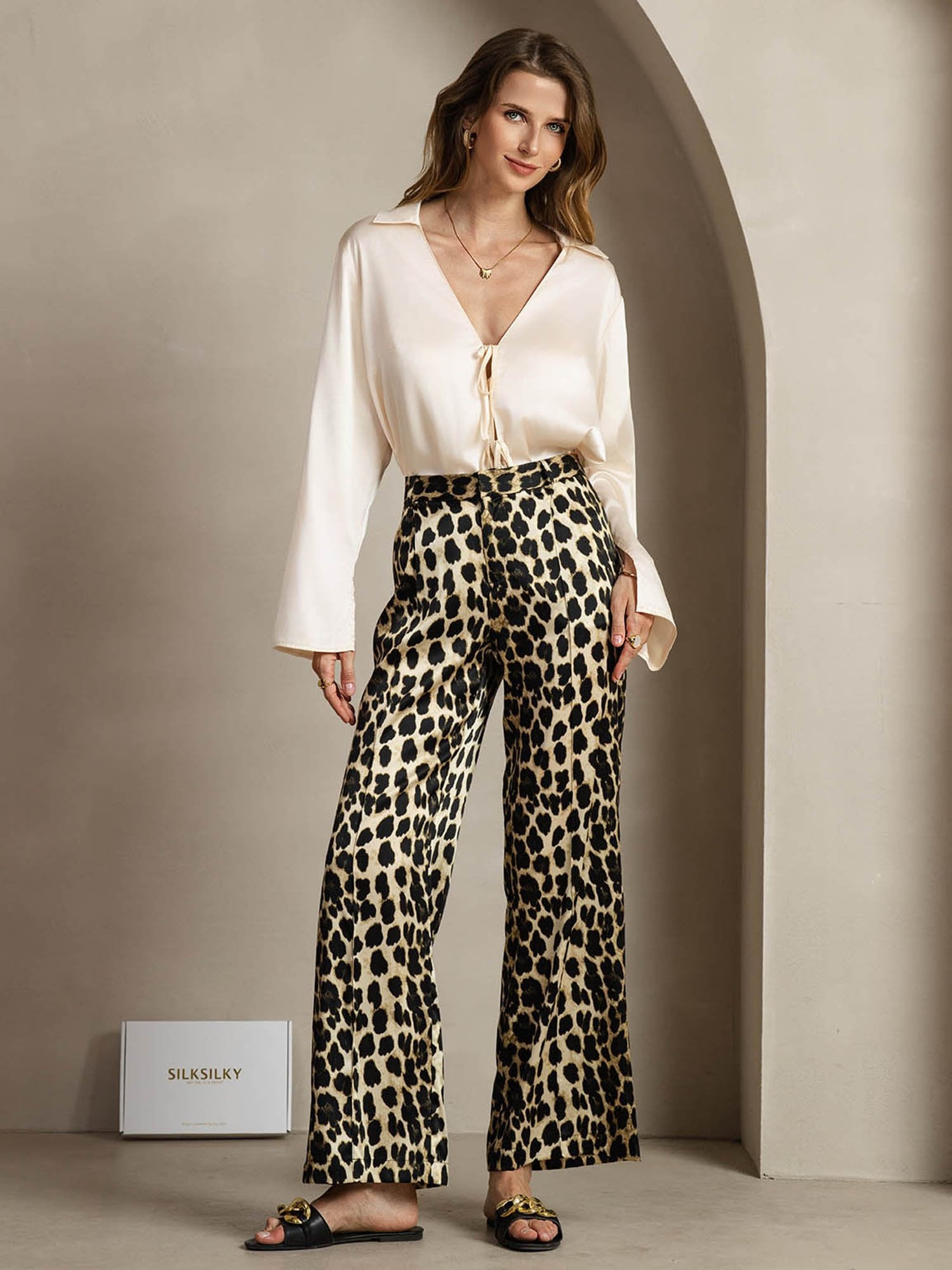 [Leopard] SilkSilky-DK 19Momme Silke Womens Pants 004