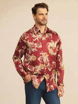 [Vinrød Drage] SilkSilky-DK Long Sleeve Lapel Collar Herreskjorte 001