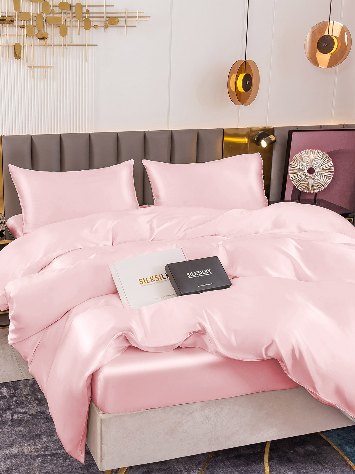 [Lyserød] SilkSilky-DK 19Momme Bedding Set 003