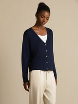 [Mørkeblå] SilkSilky-DK Long Sleeve Dame Cardigan 001