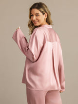 [Ferskenhud] SilkSilky-DK 19Momme Langærmet Notchkrage Dame Pyjamas 005