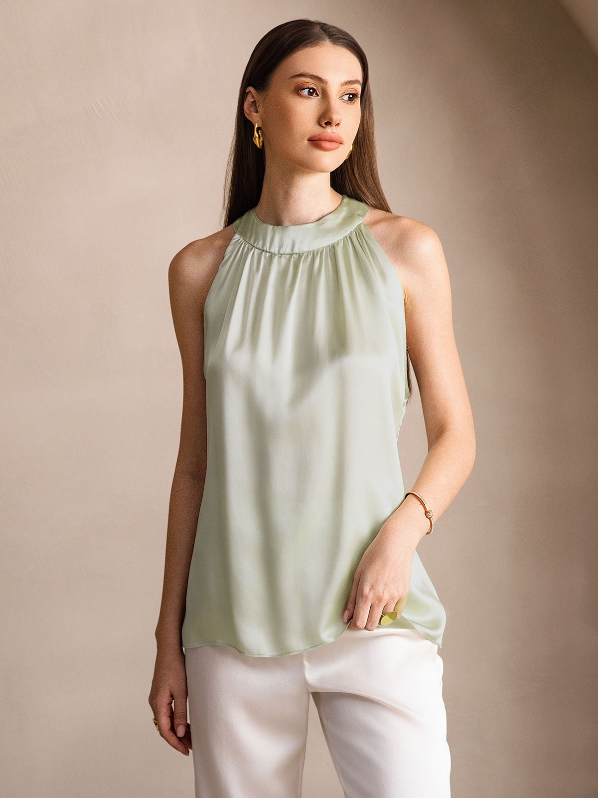 [Lysegrøn] SilkSilky-DK 19Momme Silke Womens T-Shirt 001