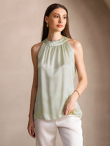[Lysegrøn] SilkSilky-DK Sleeveless Halter T-shirt til kvinder 001
