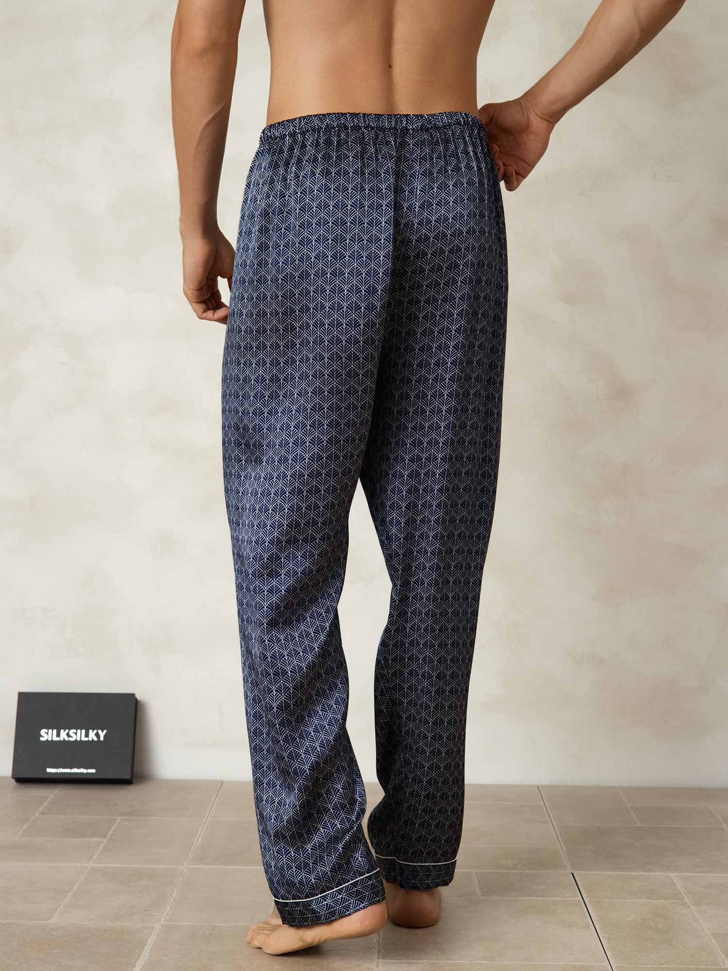 [Marine Ginkgo] SilkSilky-DK Men's Sleep Shorts 002