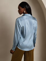 [Gråblå] SilkSilky-DK Long Sleeve Lapel Collar Dameskjorte 002