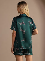 [Smaragd Zebra] SilkSilky-DK Short Sleeve Lapel Collar Dame Pyjamas 002