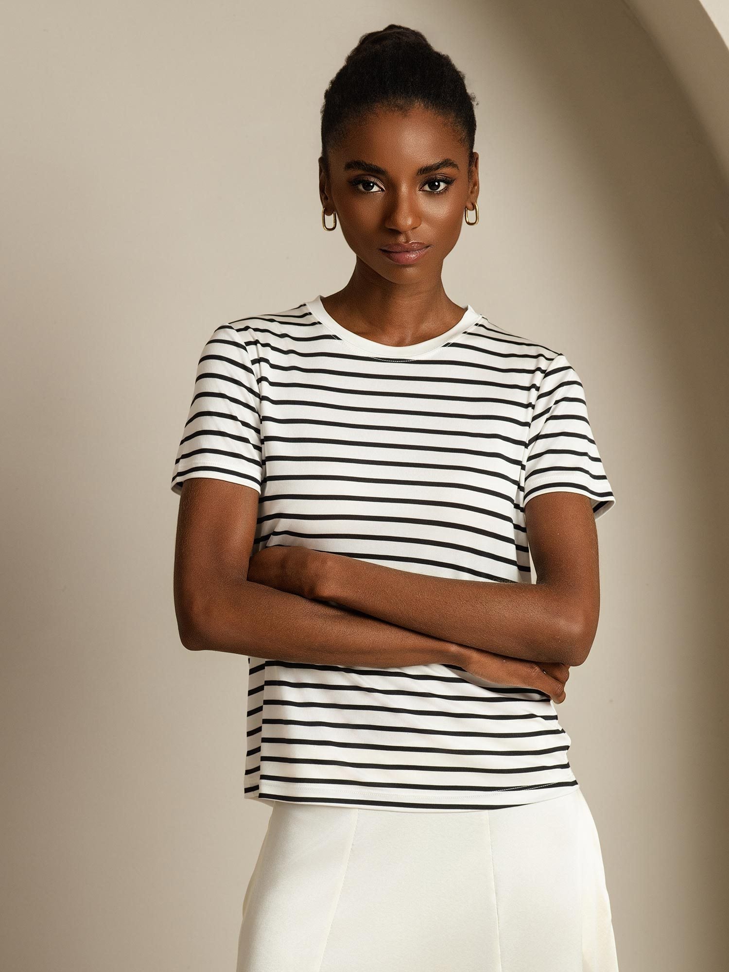 [HvidStribe] SilkSilky-DK Silke Womens T-Shirt 005