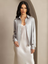[Lysegrå] SilkSilky-DK Long Sleeve Lapel Collar Dameskjorte 007
