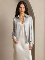 [Lysegrå] SilkSilky-DK Long Sleeve Lapel Collar Dameskjorte 007