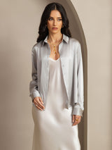 [Lysegrå] SilkSilky-DK Long Sleeve Lapel Collar Dameskjorte 007