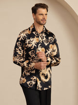 [Sort Drage] SilkSilky-DK Long Sleeve Lapel Collar Herreskjorte 004