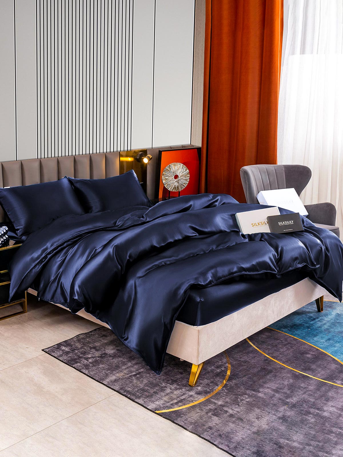[Mørkeblå] SilkSilky-DK 22Momme Bedding Set 003