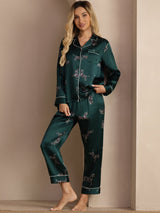 [Smaragd Zebra] SilkSilky-DK Long Sleeve Lapel Collar Dame Pyjamas 005
