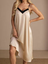 [Risbeige] SilkSilky-DK V Neck Natkjole 007