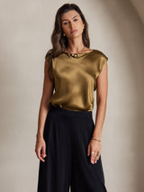 [Brun] SilkSilky-DK Cap Sleeve Round Neck T-shirt til kvinder 003
