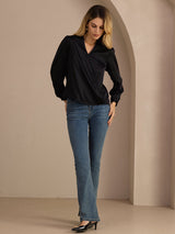 [Sort] SilkSilky-DK Long Sleeve Wrap Damebluser 006