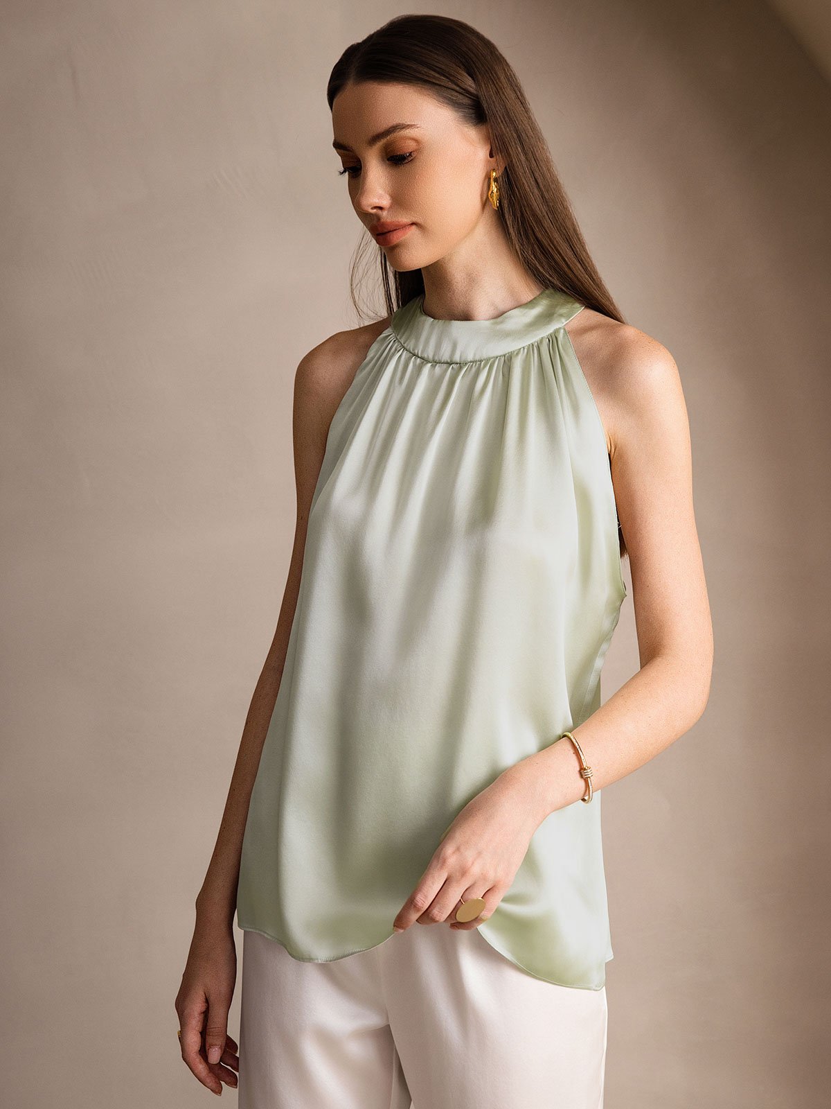 [Lysegrøn] SilkSilky-DK 19Momme Silke Womens T-Shirt 004