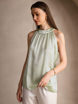 [Lysegrøn] SilkSilky-DK Sleeveless Halter T-shirt til kvinder 004