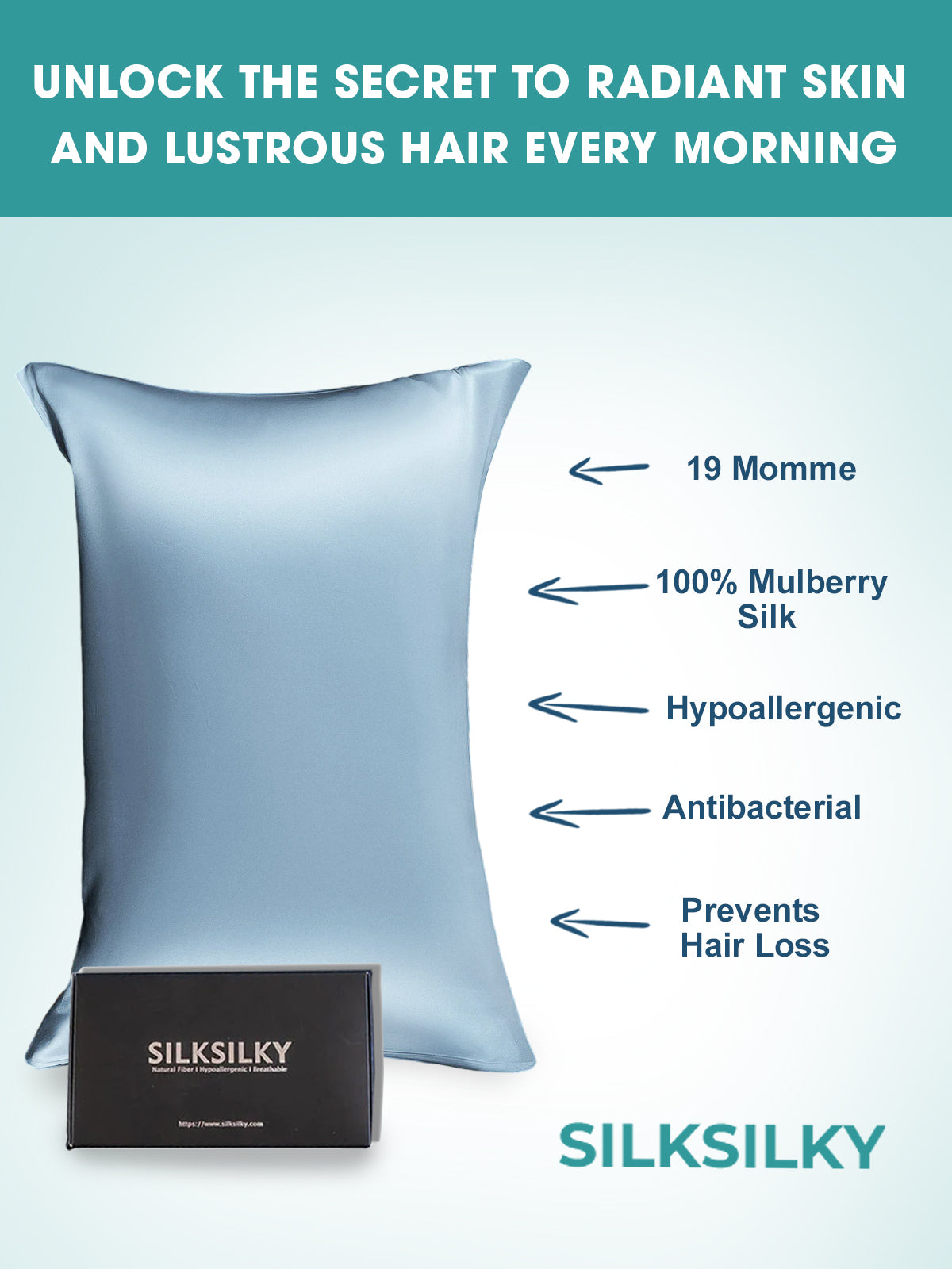 [Lyseblå] SilkSilky-DK 19Momme Pillowcase 003