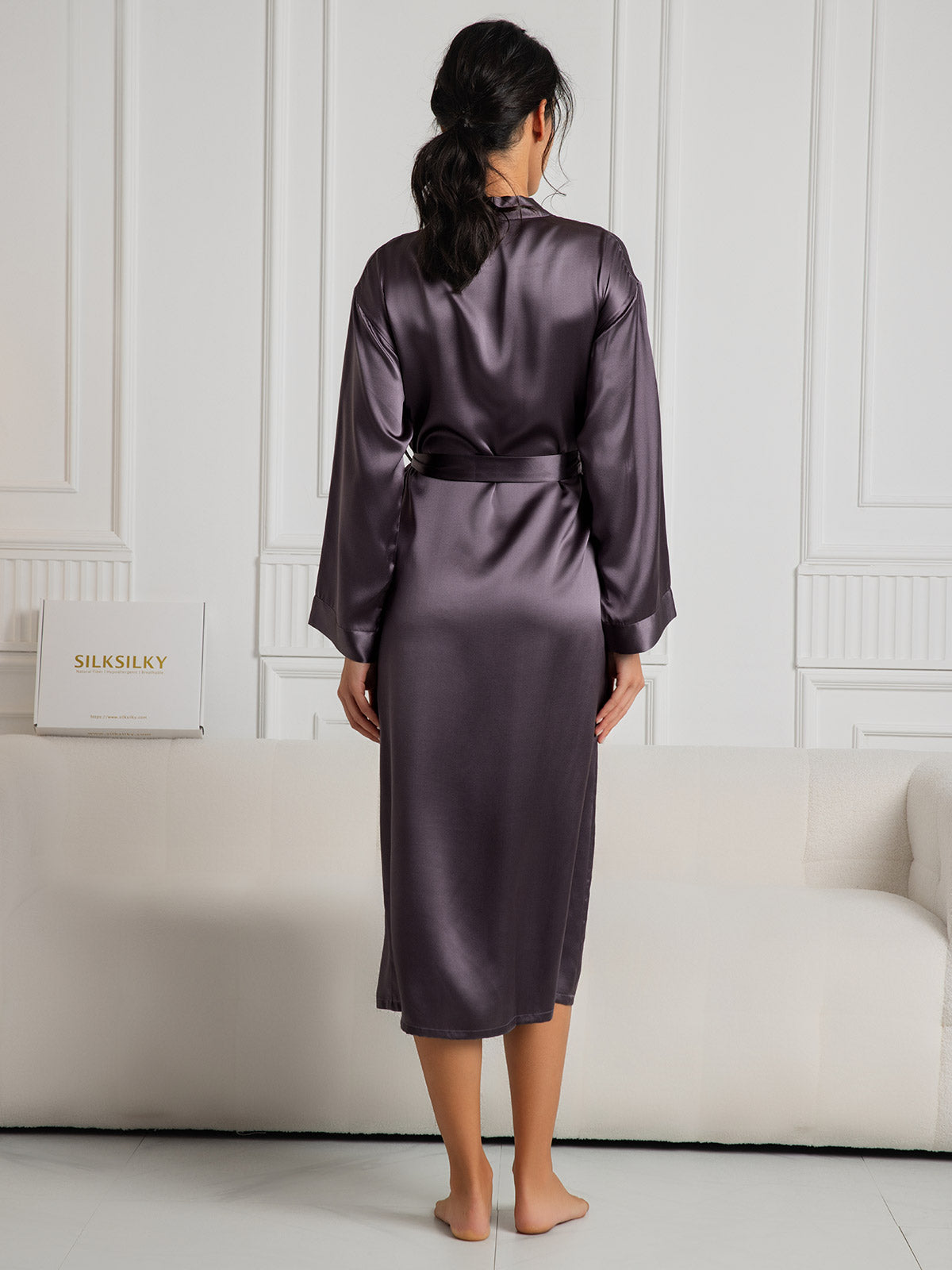 [Lilla Grå] SilkSilky-DK Wrap Dame Morgenkåbe 002