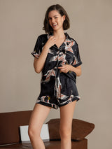[Sort] SilkSilky-DK 19Momme Kort ærme Notchkrage Dame Pyjamas 003