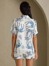 [Hvid Giraf] SilkSilky-DK Short Sleeve Notch Collar Dame Pyjamas 002