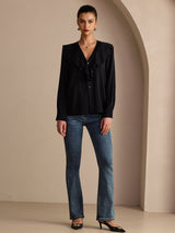[Sort] SilkSilky-DK Long Sleeve Deep V Neck Damebluser 006