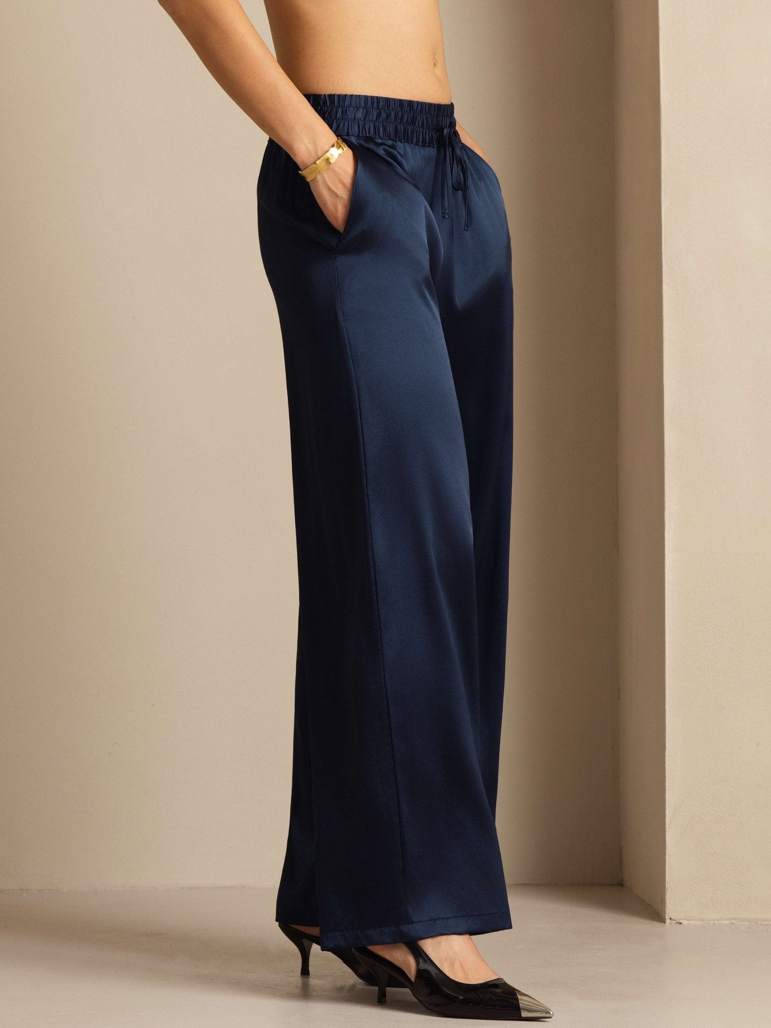 [Mørkeblå] SilkSilky-DK 19Momme Womens Pants 005