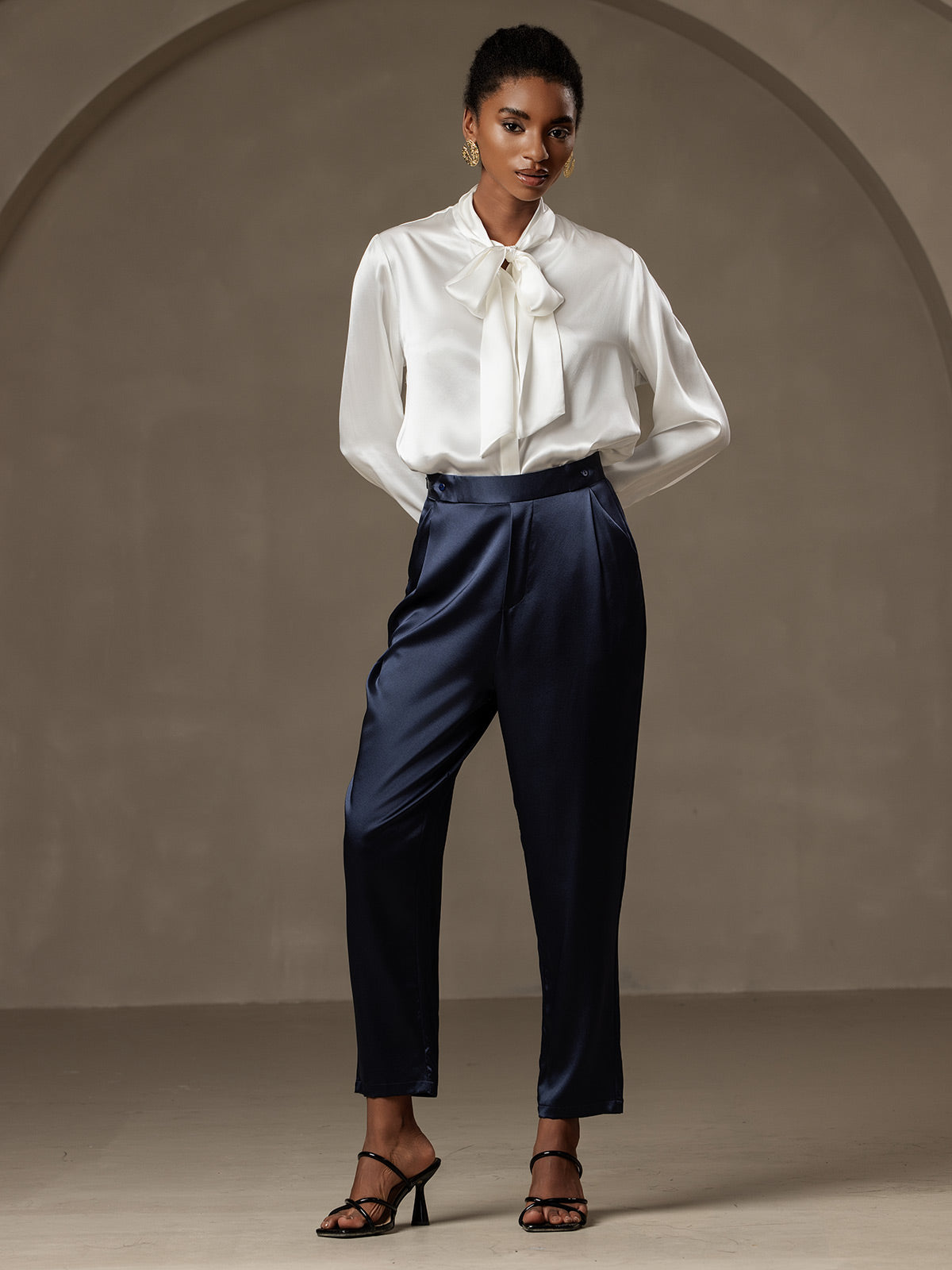 [Mørkeblå] SilkSilky-DK 19Momme Silke Womens Pants 006