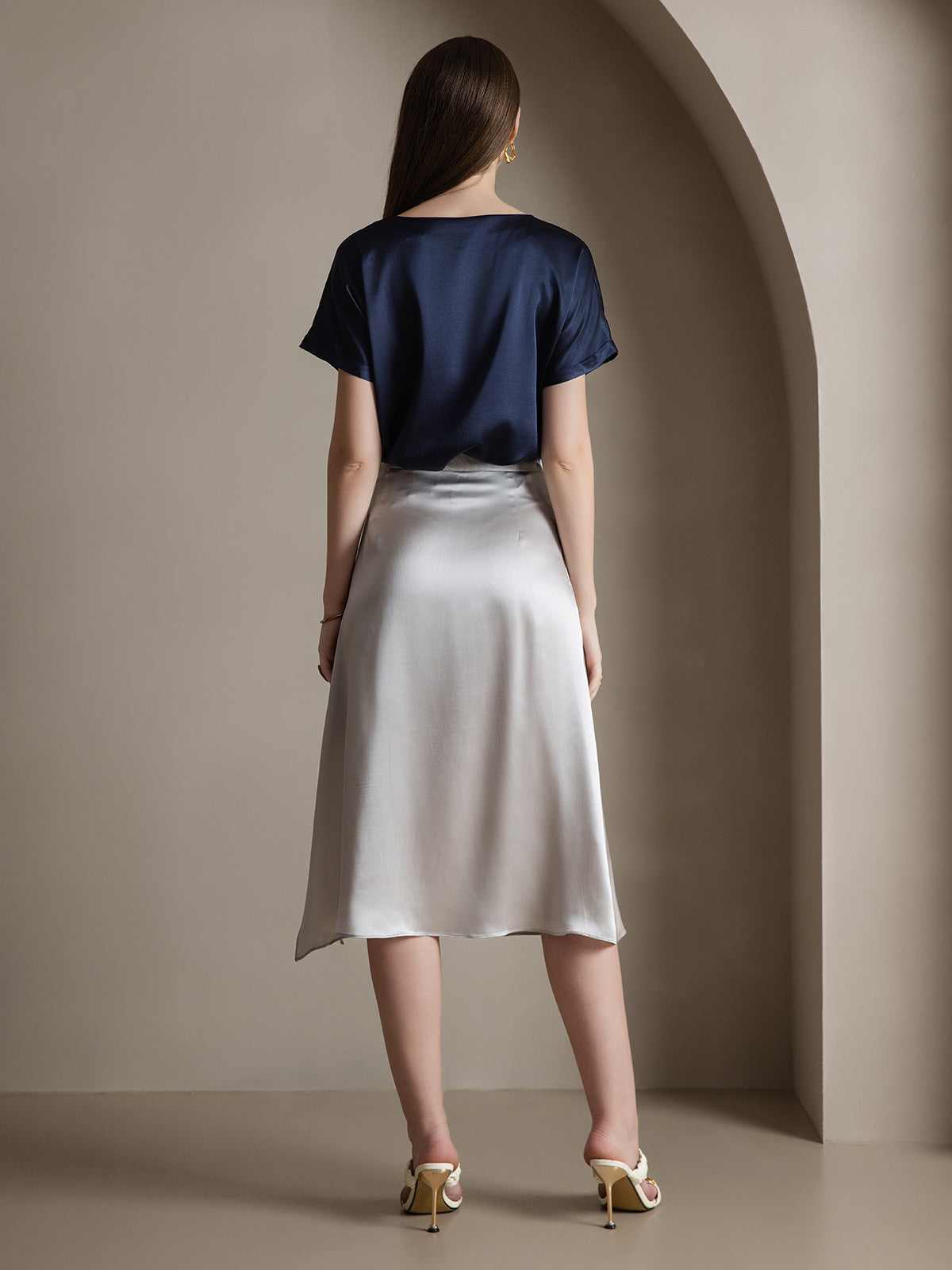 [Lysegrå] SilkSilky-DK 19Momme Silke Skirt 003