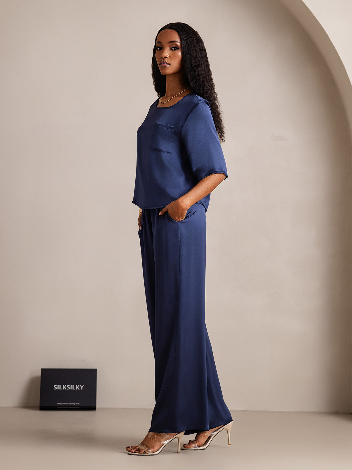 [Mørkeblå] SilkSilky-DK Womens Pajamas 004